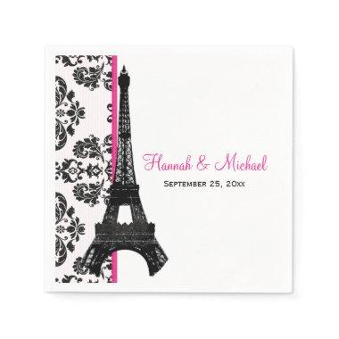 Hot Pink Damask Eiffel Tower Wedding Napkins