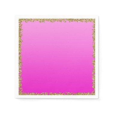 Hot Pink Dipped Gold Glitter Glam Sparkle Party Napkins