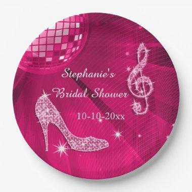 Hot Pink Disco Ball and Heels Bridal Shower Paper Plates