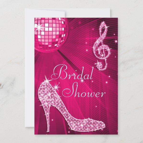 Hot Pink Disco Ball & Sparkle Heels Bridal Shower Invitations