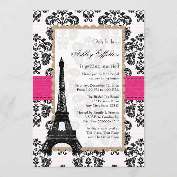 Hot Pink Eiffel Tower Parisian Bridal Shower Invitations