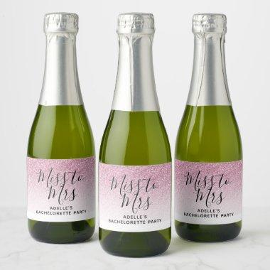 Hot Pink Faux Glitter Miss to Mrs Bachelorette Sparkling Wine Label