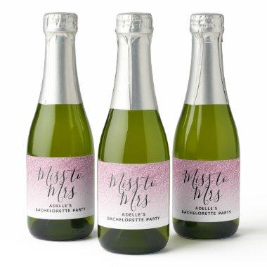 Hot Pink Faux Glitter Miss to Mrs Bachelorette Sparkling Wine Label