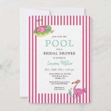 Hot pink Flamingo POOL party Bridal shower Invitations