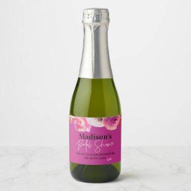 Hot Pink Floral Bridal Shower Favor Sparkling Wine Label