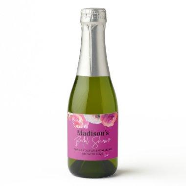 Hot Pink Floral  Favor Sparkling Wine Label