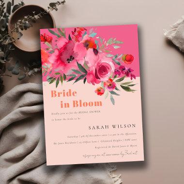 Hot Pink Floral Bride In Bloom Bridal Shower Invitations