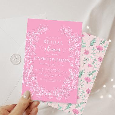 Hot pink floral wreath elegant boho bridal shower Invitations