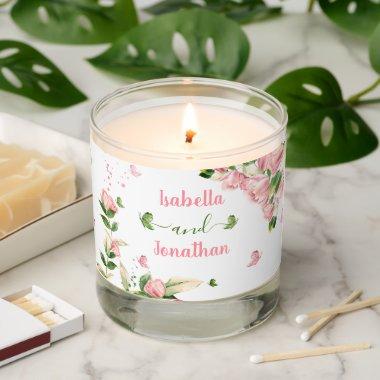 Hot pink flowers butterflies greenery wedding scented candle