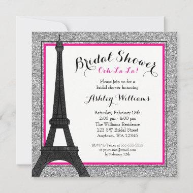 Hot Pink Glam Paris Bridal Shower Invitations