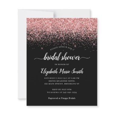 Hot Pink Glitter Black Bridal Shower Invitations