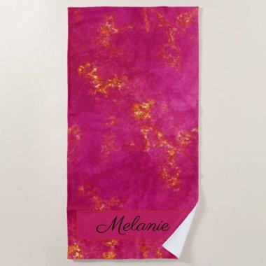 Hot Pink Glitter Gold Girly Sparkle Name Summer Beach Towel