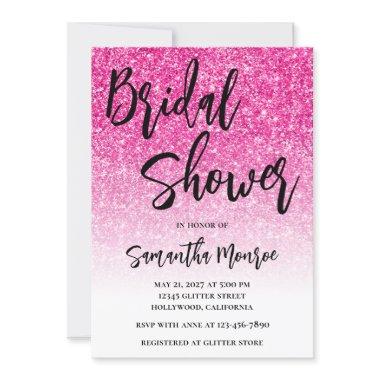 Hot Pink Glitter White Gradient Bridal Shower Invitations