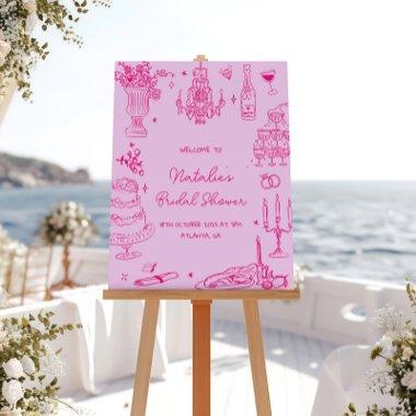 Hot Pink Hand Drawn Whimsical  Faux Canvas Print