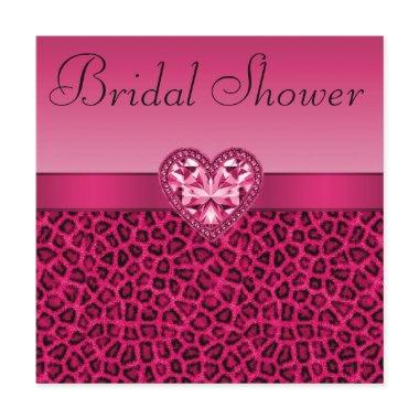 Hot Pink Leopard Print & Bling Heart Bridal Shower Invitations