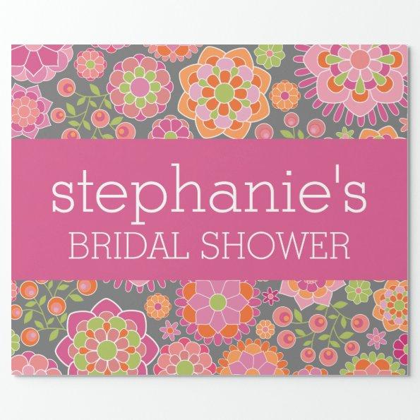 Hot Pink & Lime Green Flowers - Bridal Shower Wrapping Paper