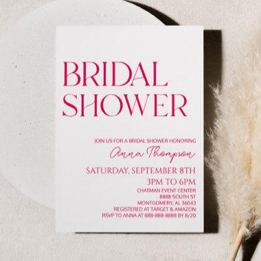 Hot Pink Modern Minimalist Bridal Shower Invitations