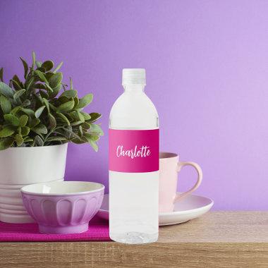 Hot pink name script water bottle label