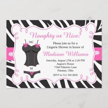 Hot Pink Naughty or Nice Lingerie Bridal Shower Invitations