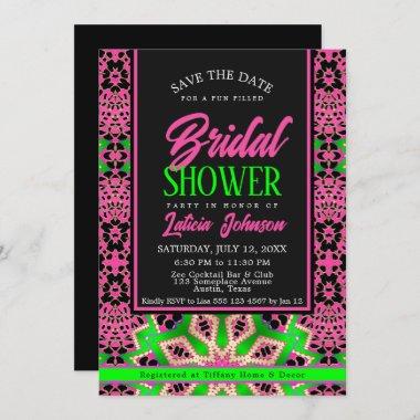 Hot Pink Neon Green Dance Party Bridal Shower Invitations