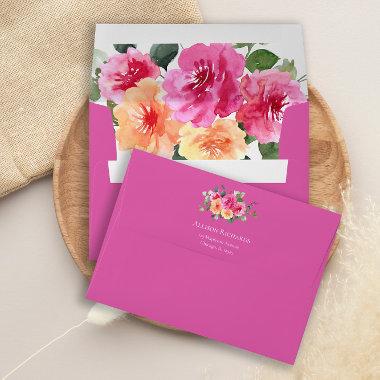 Hot pink orange peonies floral envelopes Invitations