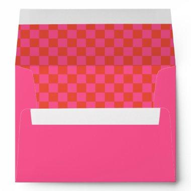 Hot Pink Orange Retro Checkerboard Bridal Shower Envelope