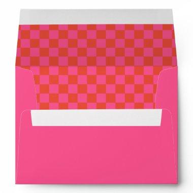 Hot Pink Orange Retro Checkerboard  Envelope