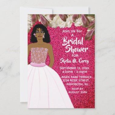 Hot Pink Princess Ballroom Grown Bridal Shower Invitations