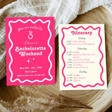 Hot Pink Retro Wave Bachelorette Weekend Itinerary Invitations