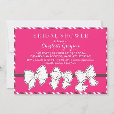 Hot Pink Ribbons and Bows Bridal Shower Invitations