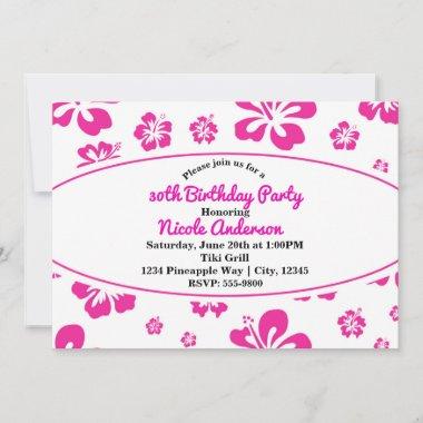Hot Pink Tropical Hibiscus Floral Party Invitations