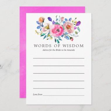 Hot-Pink Watercolor Floral Bridal Shower Advice Invitations