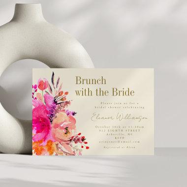 Hot Pink Watercolor Floral Bridal Shower Brunch Invitations