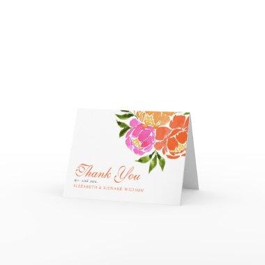 Hot Pink Watercolor Orange Floral Thank You