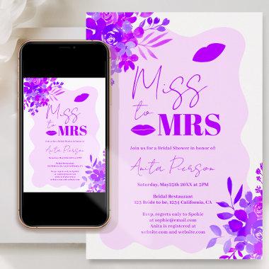 Hot purple wavy frame boho floral bridal shower Invitations