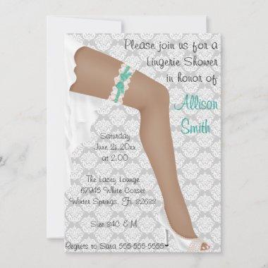 Hot Teal & White Lace Lingerie Bridal Shower Invitations