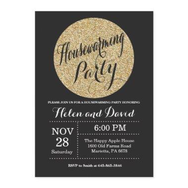 Housewarming Party Black Gold Glitter Invitations