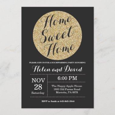 Housewarming Party Black Gold Glitter Invitations