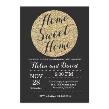 Housewarming Party Black Gold Glitter Invitations