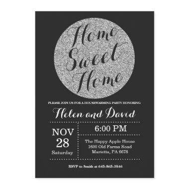 Housewarming Party Black Silver Glitter Invitations