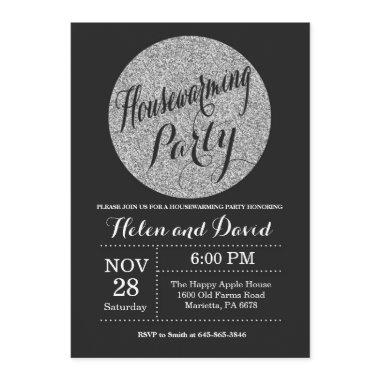 Housewarming Party Black Silver Glitter Invitations