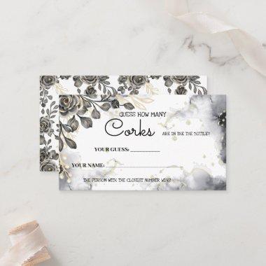 How Many Corks Black&Gold Rose Bridal Shower Game Place Invitations
