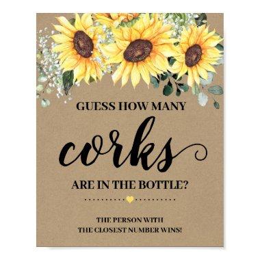 How Many Corks Greenery Sunflower Shower game sign