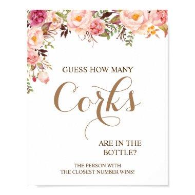 How Many Corks Pink Floral  Game Sign