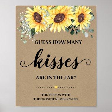 How Many Kisses game sign Bridal Shower Sunflowers