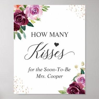 How Many Kisses Purple Bridal Shower Game Sign