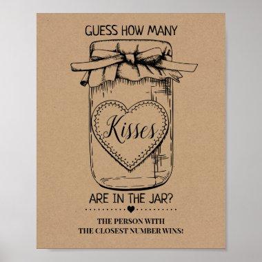 How many kisses rustic bridal shower game sign