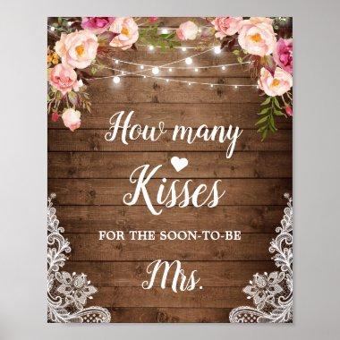 How Many Kisses Rustic Bridal Shower Game Sign