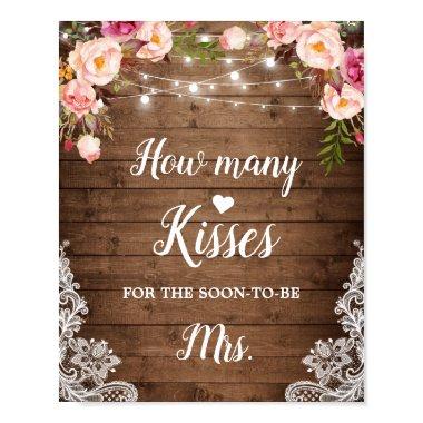 How Many Kisses Rustic  Game Sign