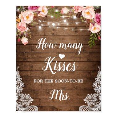 How Many Kisses Rustic Bridal Shower Game Sign